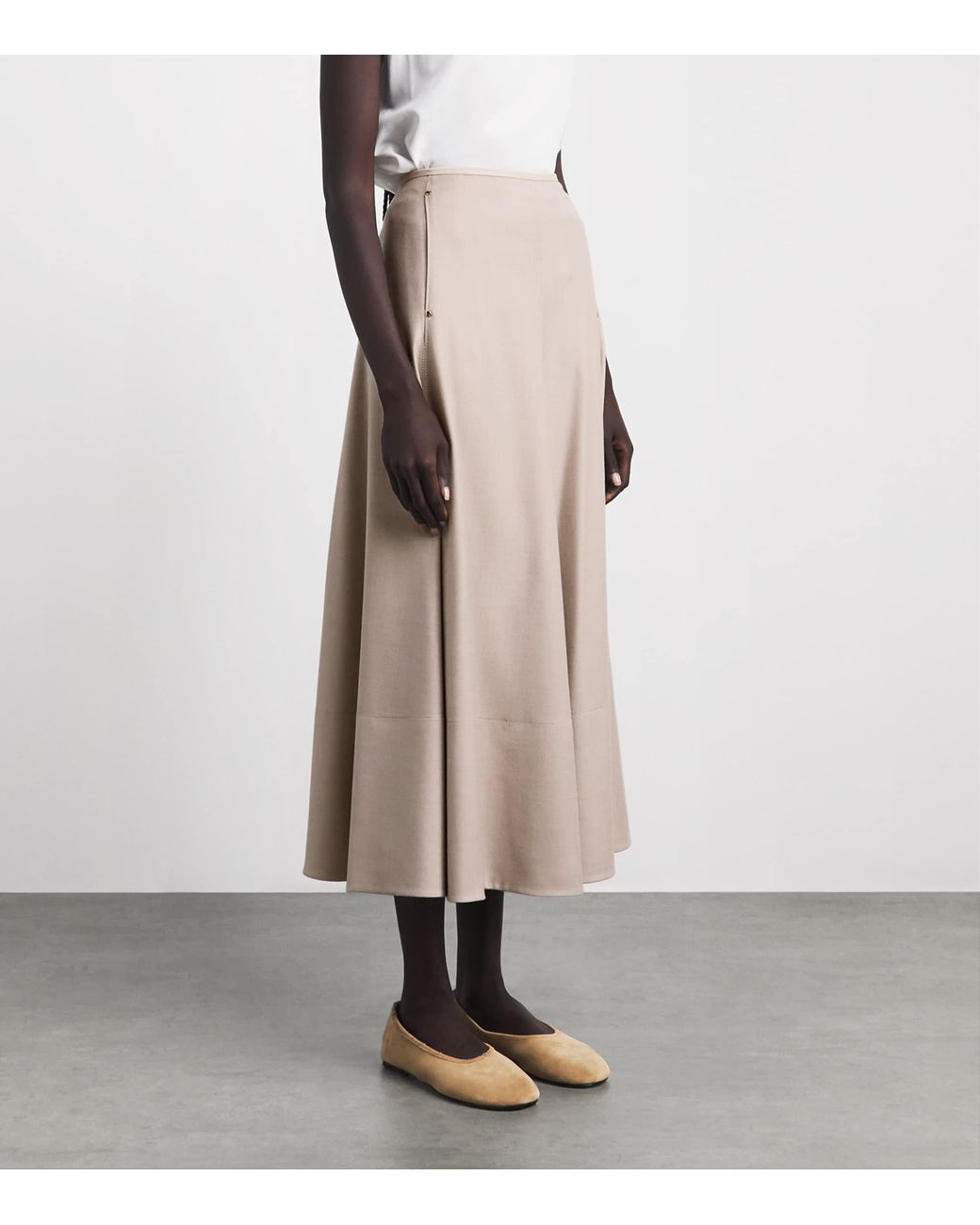 Agnona Gray Satin-Trim A-Line Midi Skirt
