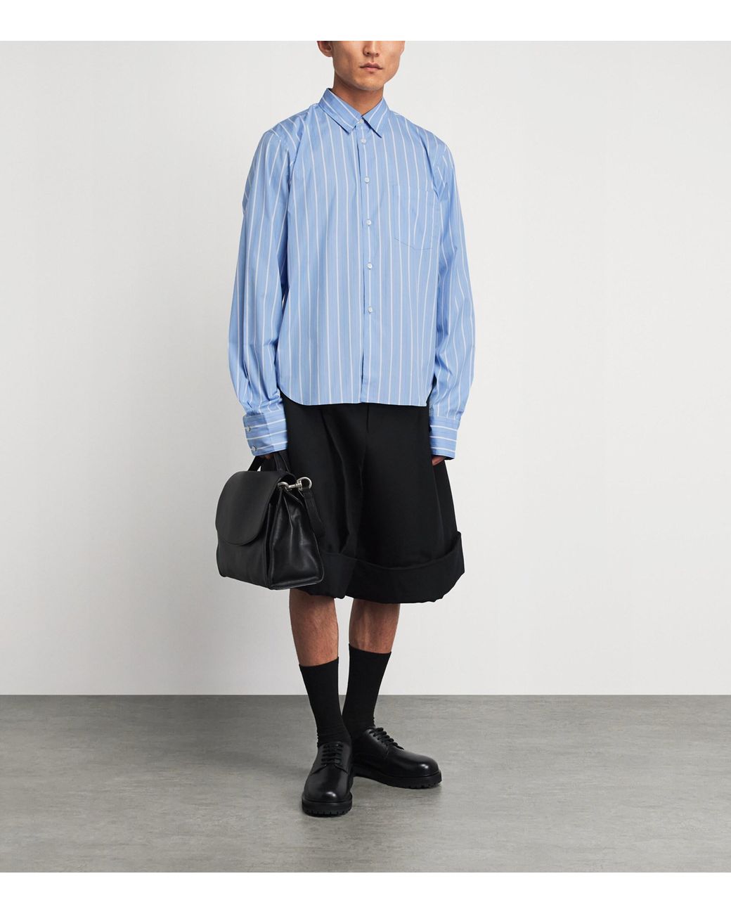 Comme des Garçons Blue Cotton Stripe Lace-Detail Shirt for men