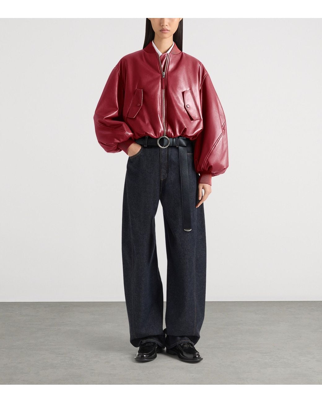 Givenchy Red Leather Cropped Cocoon Bomber Jacket