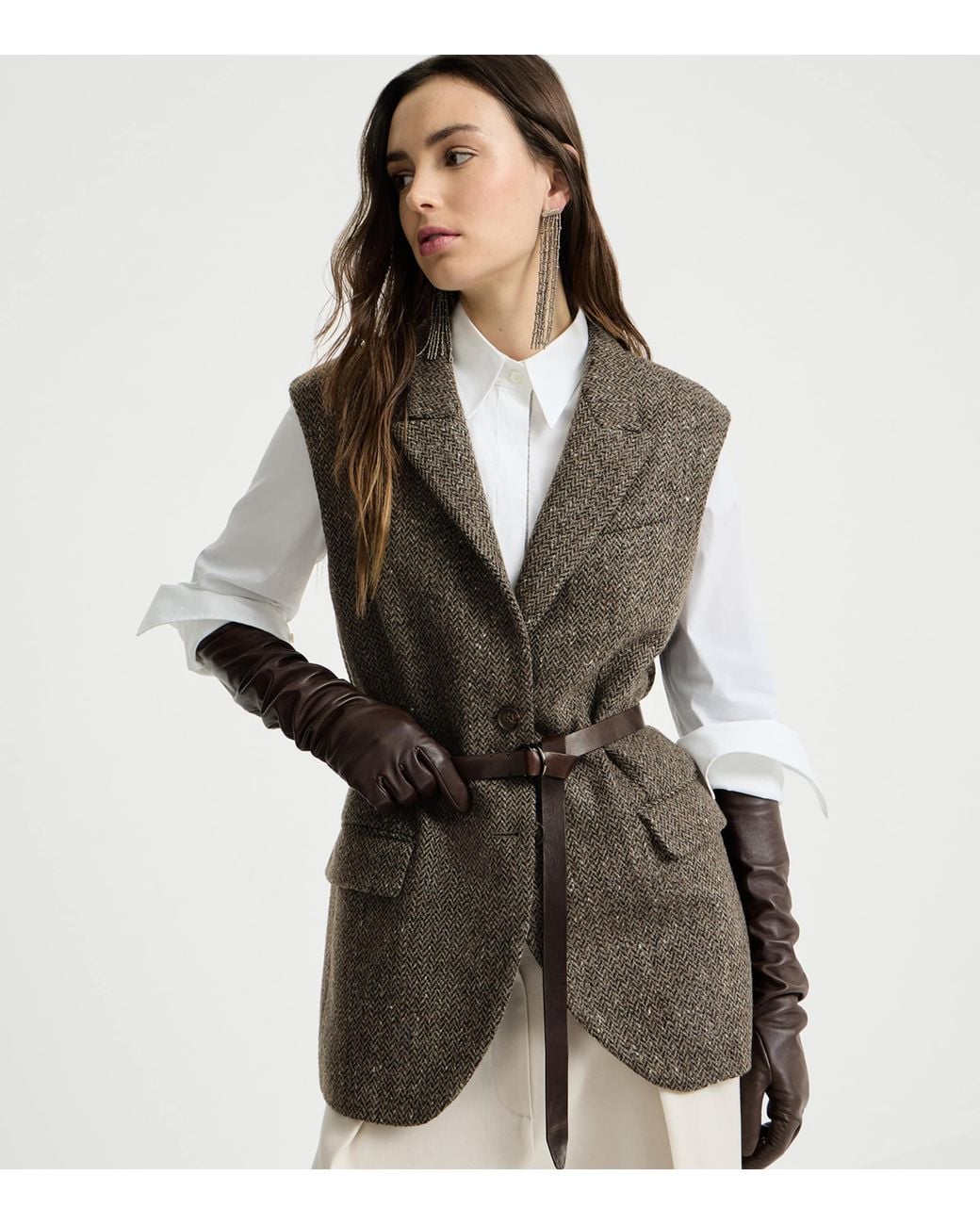 Brunello Cucinelli Brown Wool-Blend Sleeveless Blazer