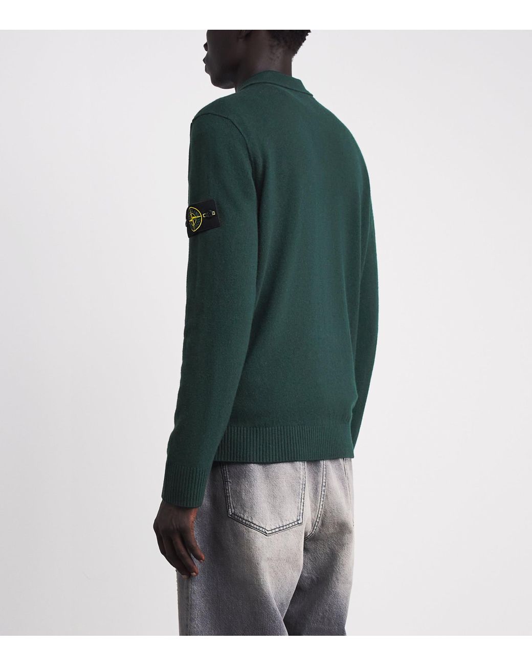 Stone Island Green Wool Compass Polo Sweater for men