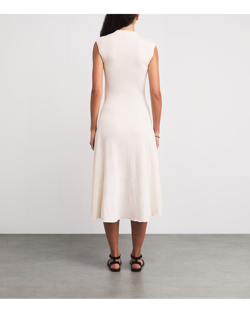Maje White Rib-Knit Midi Dress