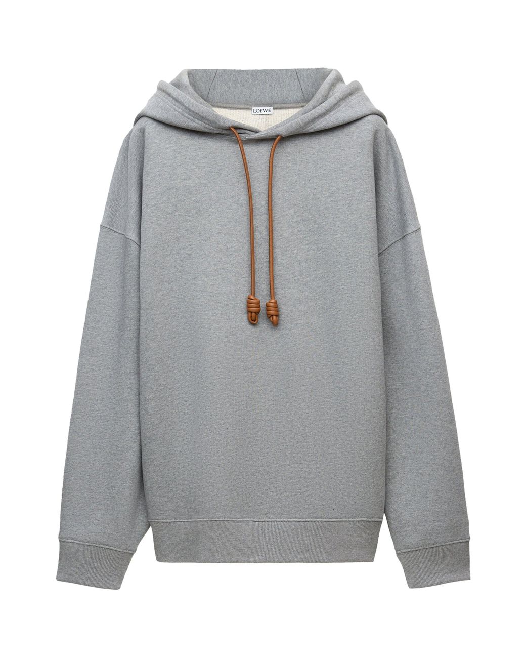 Loewe Gray Cotton-Blend Leather-Anagram Hoodie for men