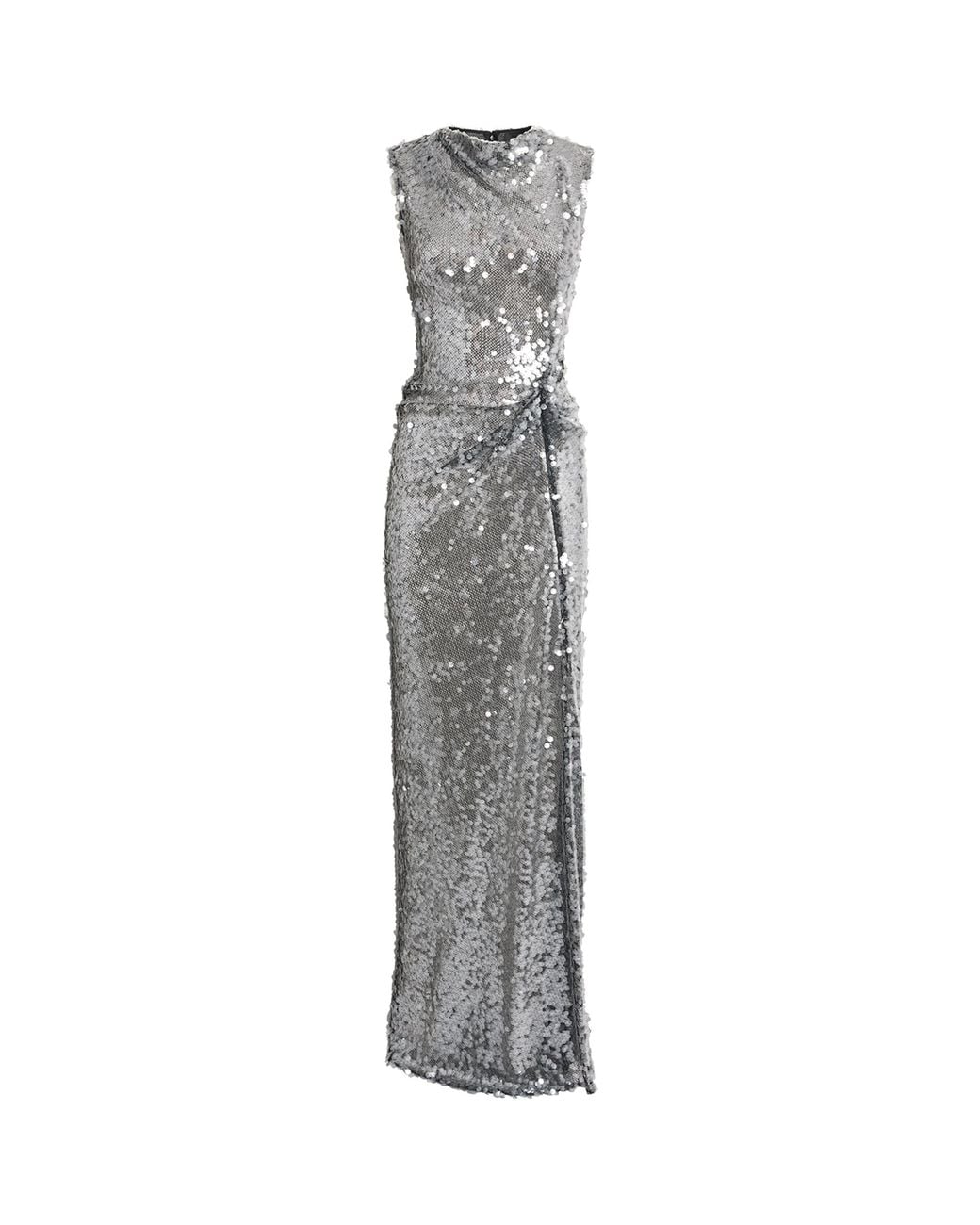 LAPOINTE Gray Sequin Tuck-Detail Gown