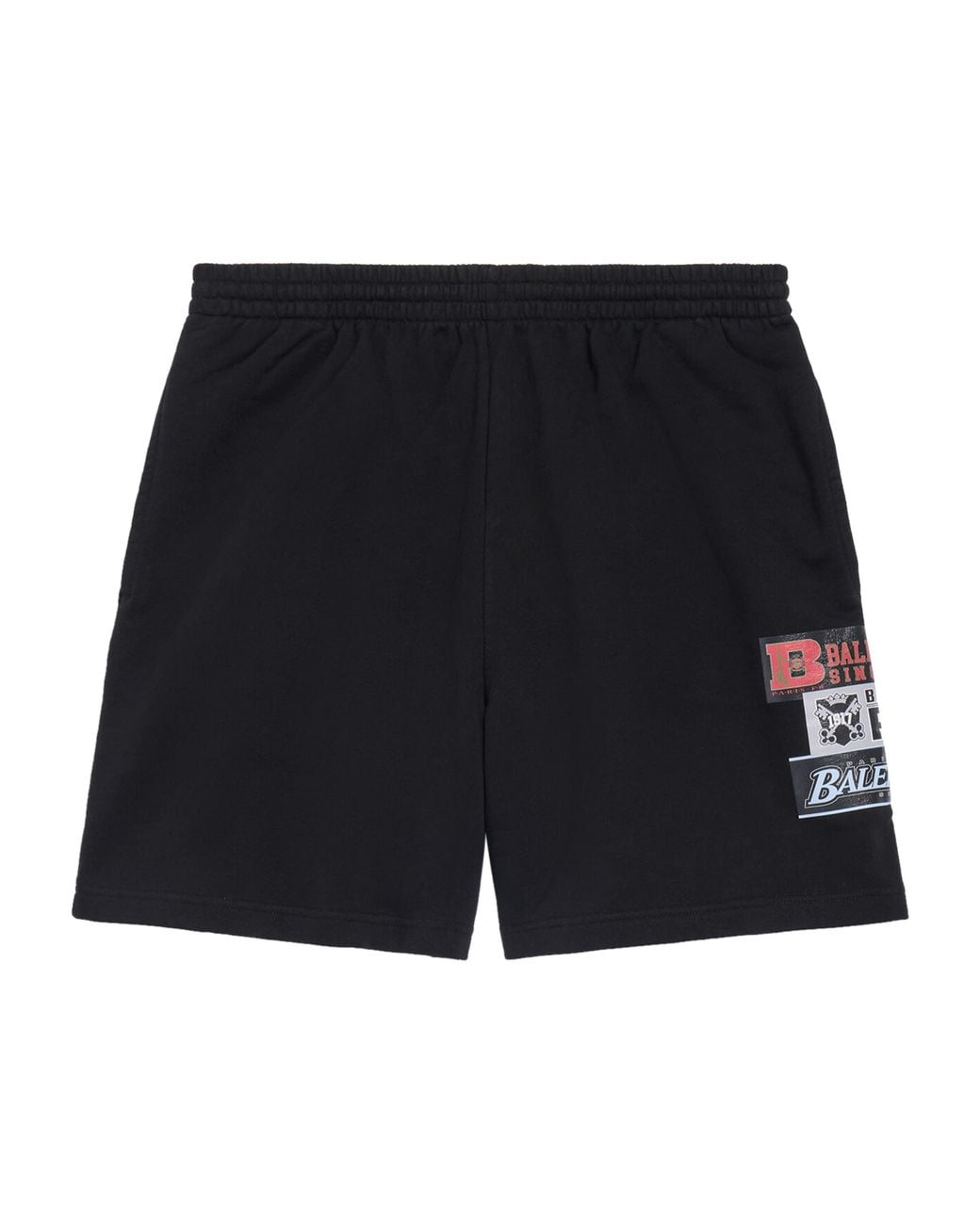 Balenciaga Black Cotton Bumper Sticker Sweatshorts for men