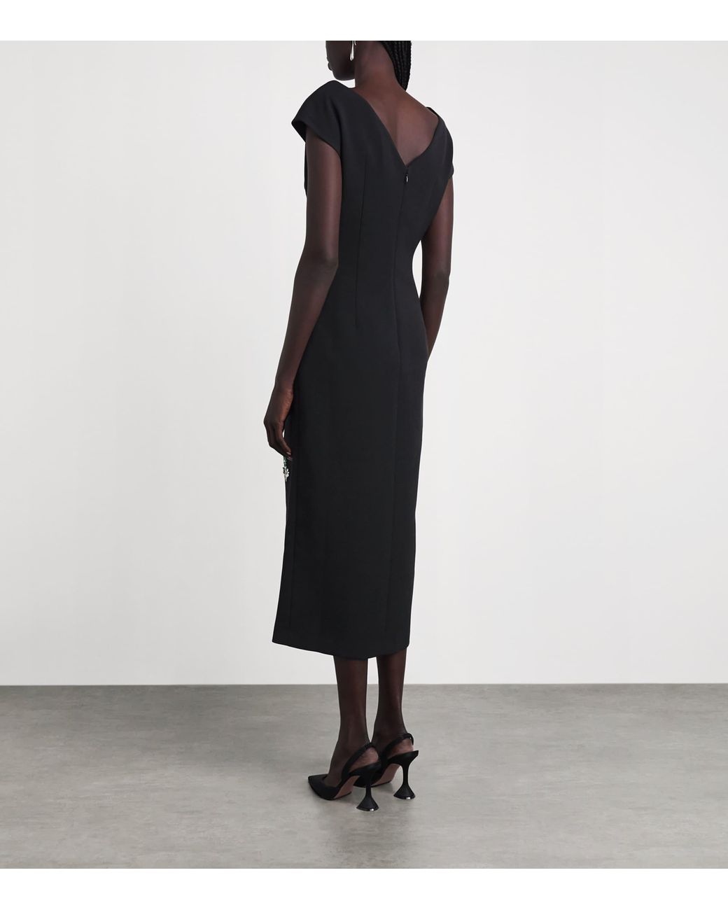 Huishan Zhang Black Crepe Embellished Evelyn Midi Dress