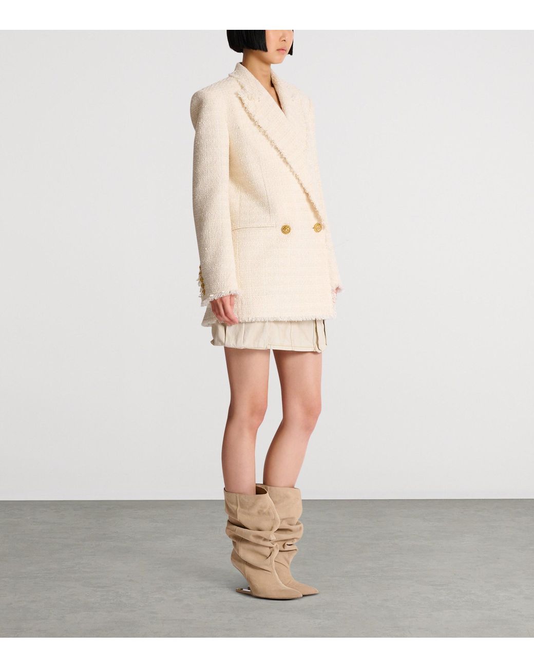 Balmain White Tweed Double-Breasted Blazer