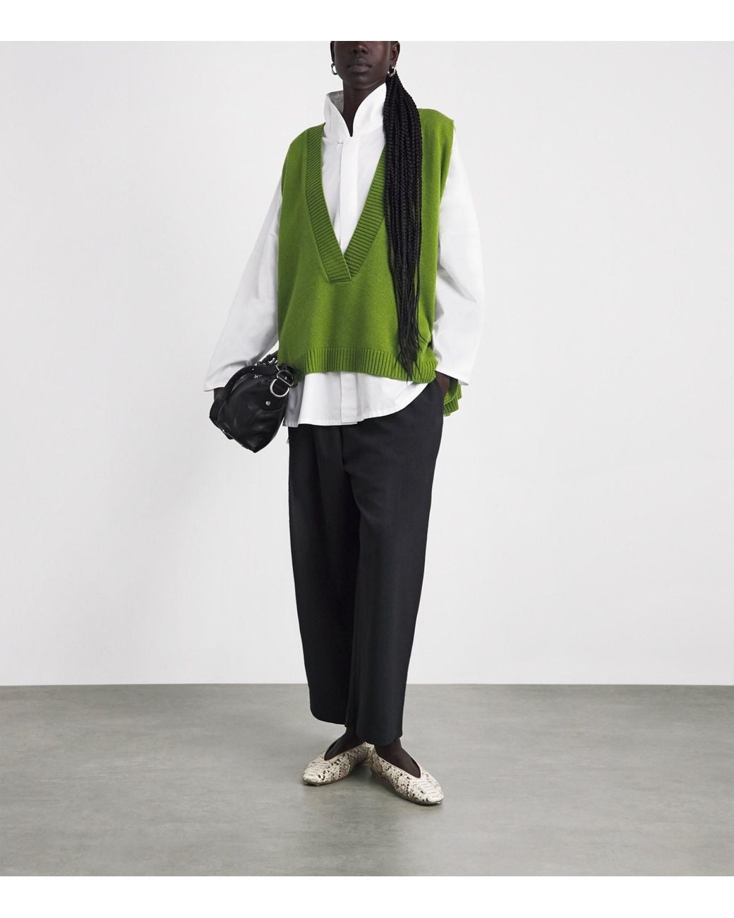 Eskandar Green Cashmere Plunge-Neck Sweater Vest