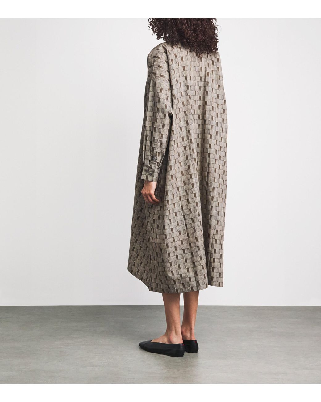 Eskandar Gray Geometric Print Midi Shirt Dress