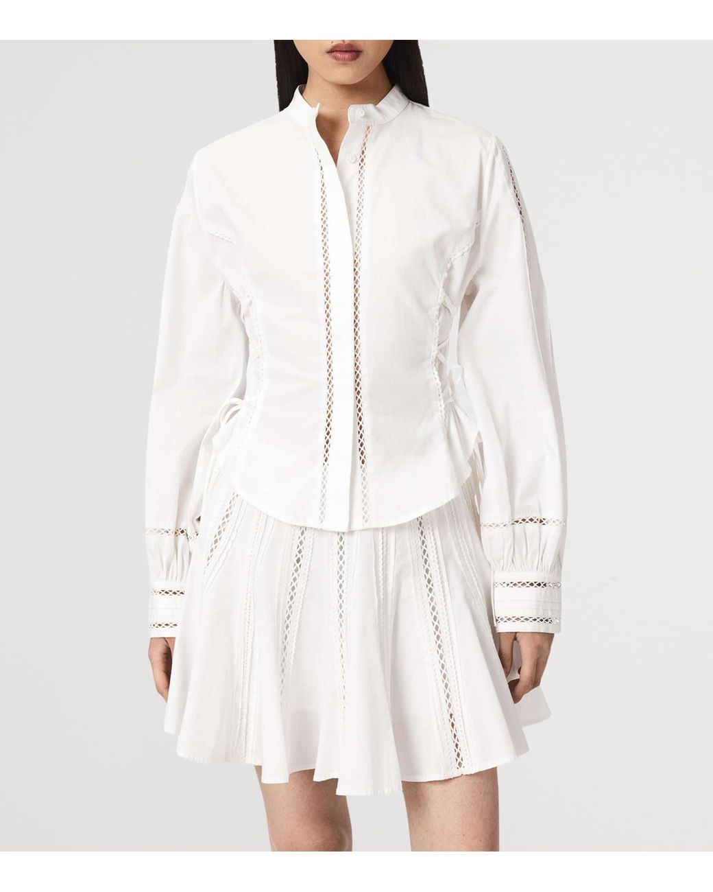 AllSaints White Organic Cotton Open-Work Frances Shirt