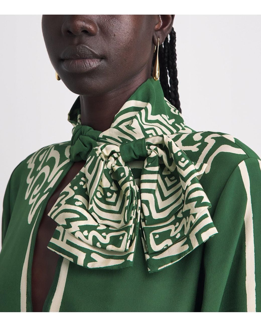 Johanna Ortiz Green Silk Windborne Tunic Maxi Dress