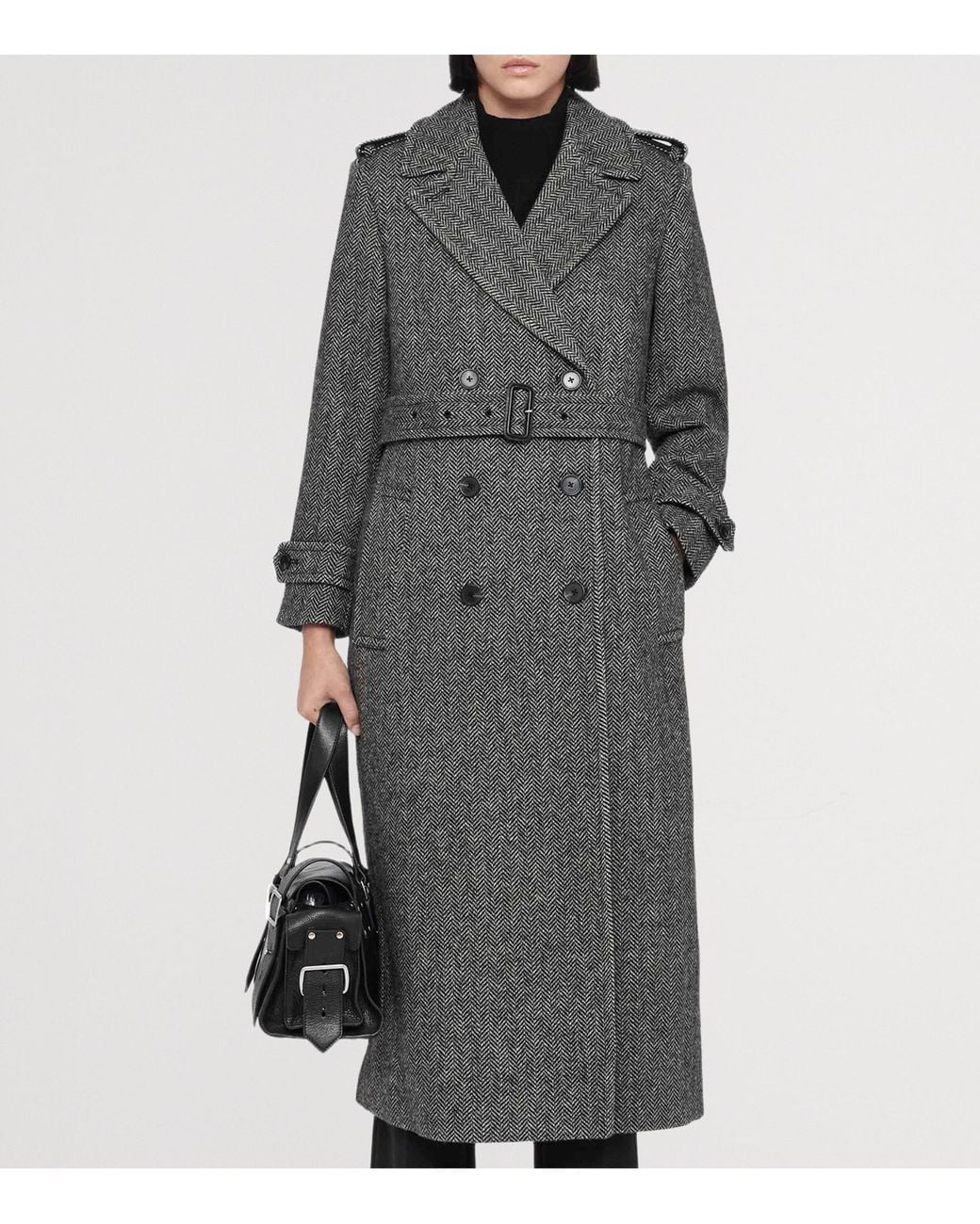 AllSaints Gray Wool-Blend Brescia Trench Coat
