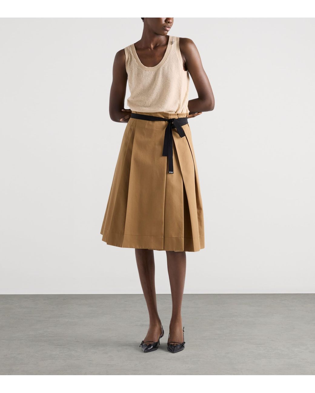 Prada Brown Gabardine Pleated Skirt