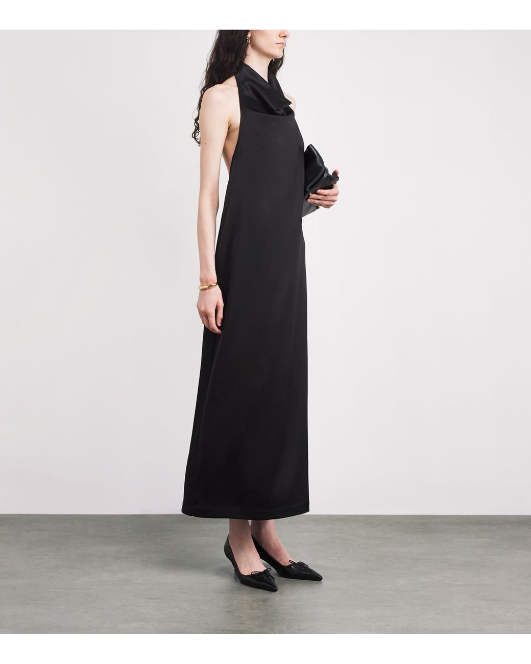 Esse Studios Black Satin Halterneck Cartia Maxi Dress