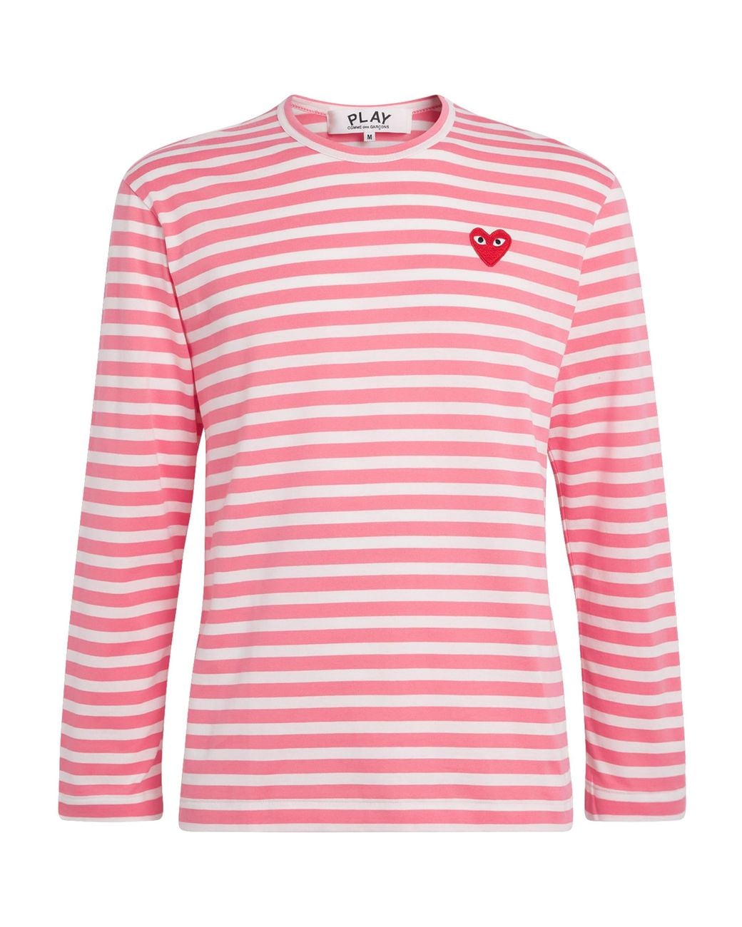 COMME DES GARÇONS PLAY Pink Heart Logo Striped T-Shirt for men