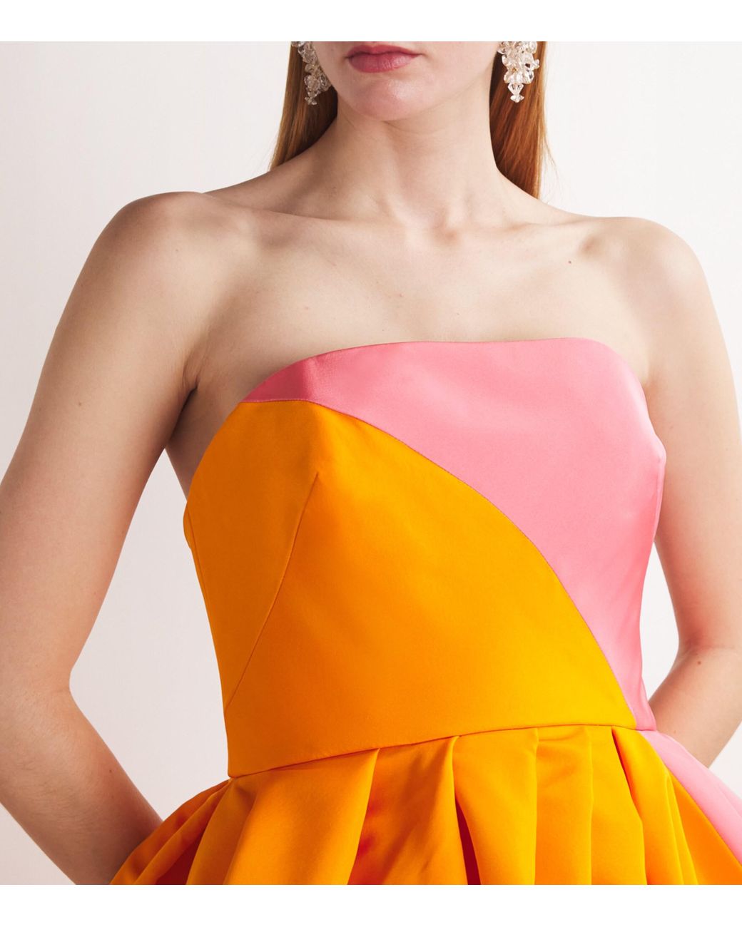 strapless open back dress Orange-Pink Color-Block Short Dress