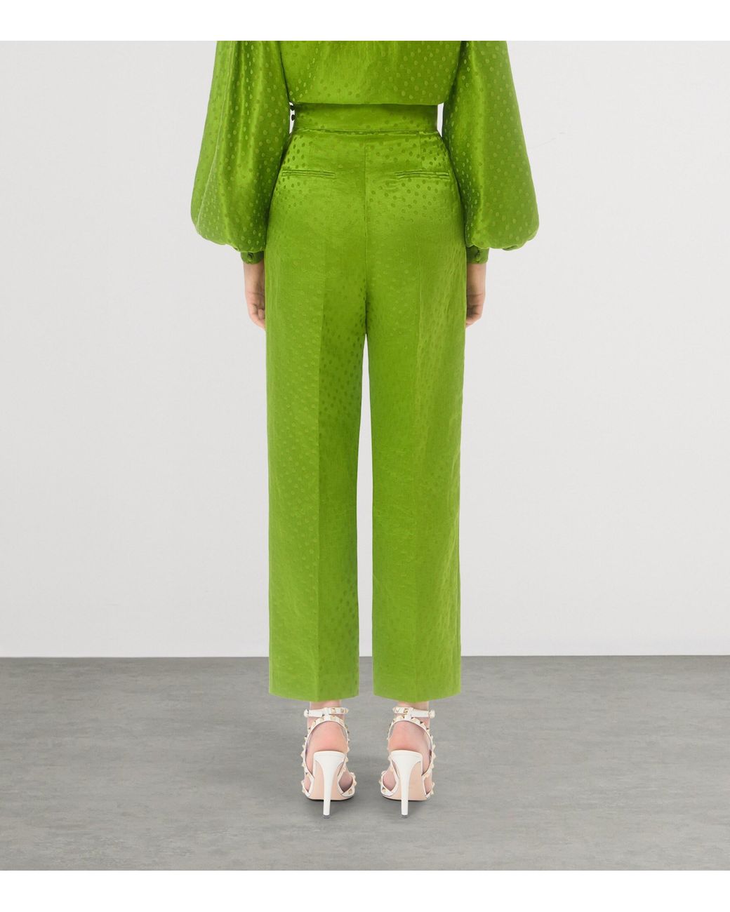 Valentino Green Linen-Silk Pleated Trousers