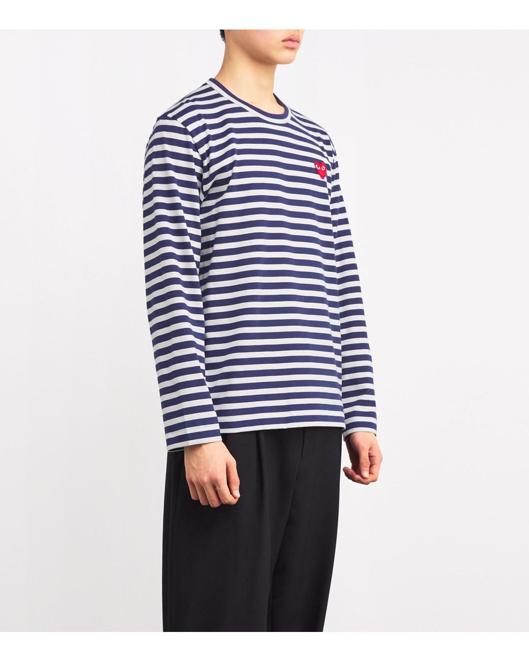 COMME DES GARÇONS PLAY Blue Heart Logo Striped T-Shirt for men