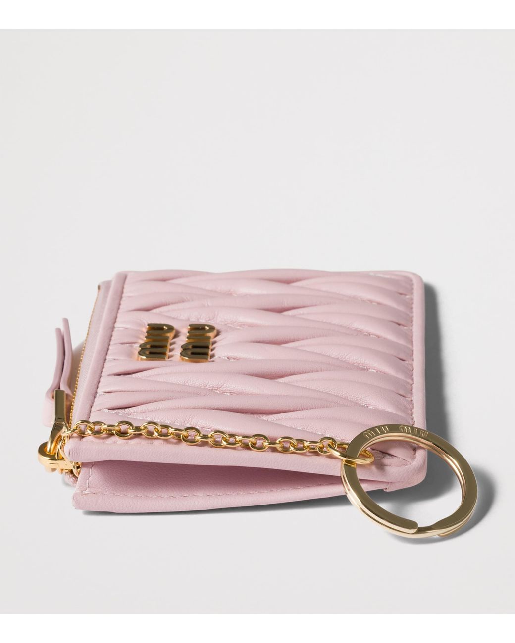 Miu Miu Pink Leather Matelassé Zipped Card Holder