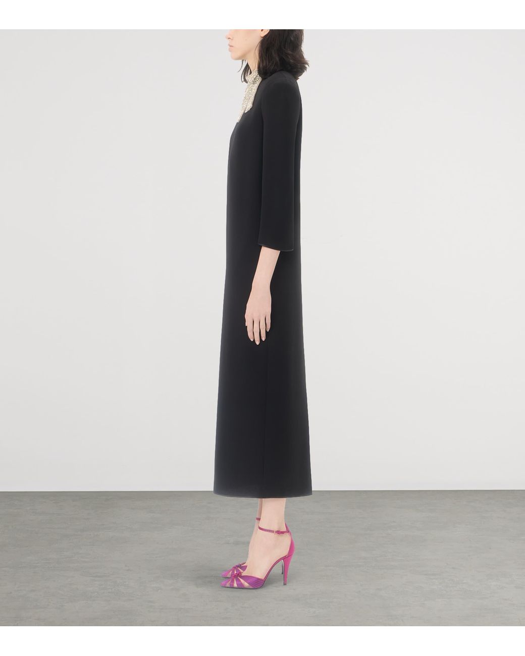 Valentino Black Silk Embellished-Collar Midi Dress