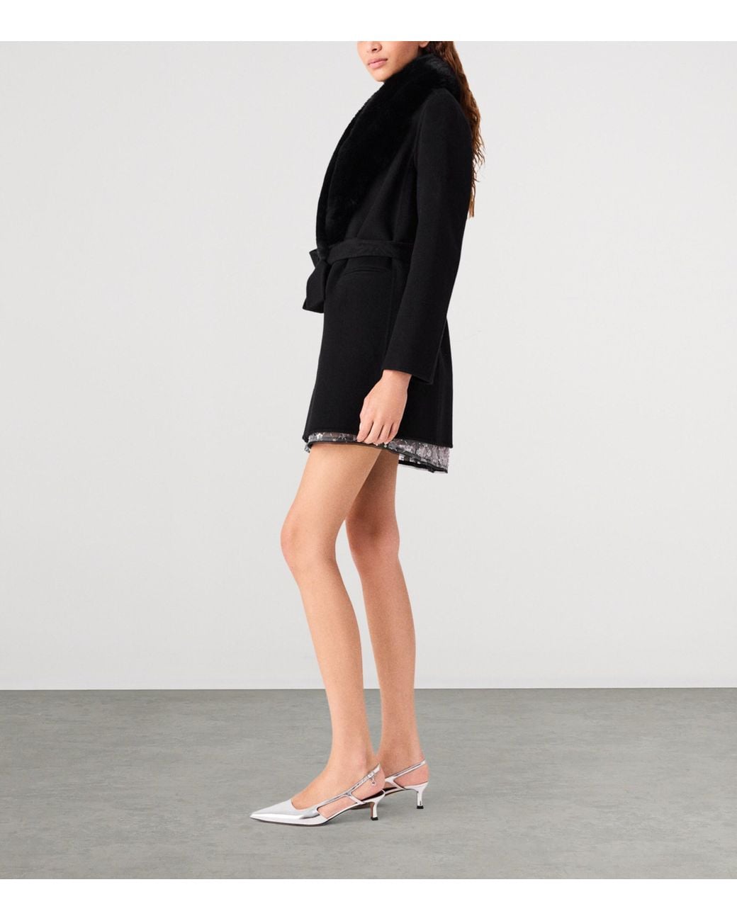 Maje Black Wool-Blend Wrap Coat