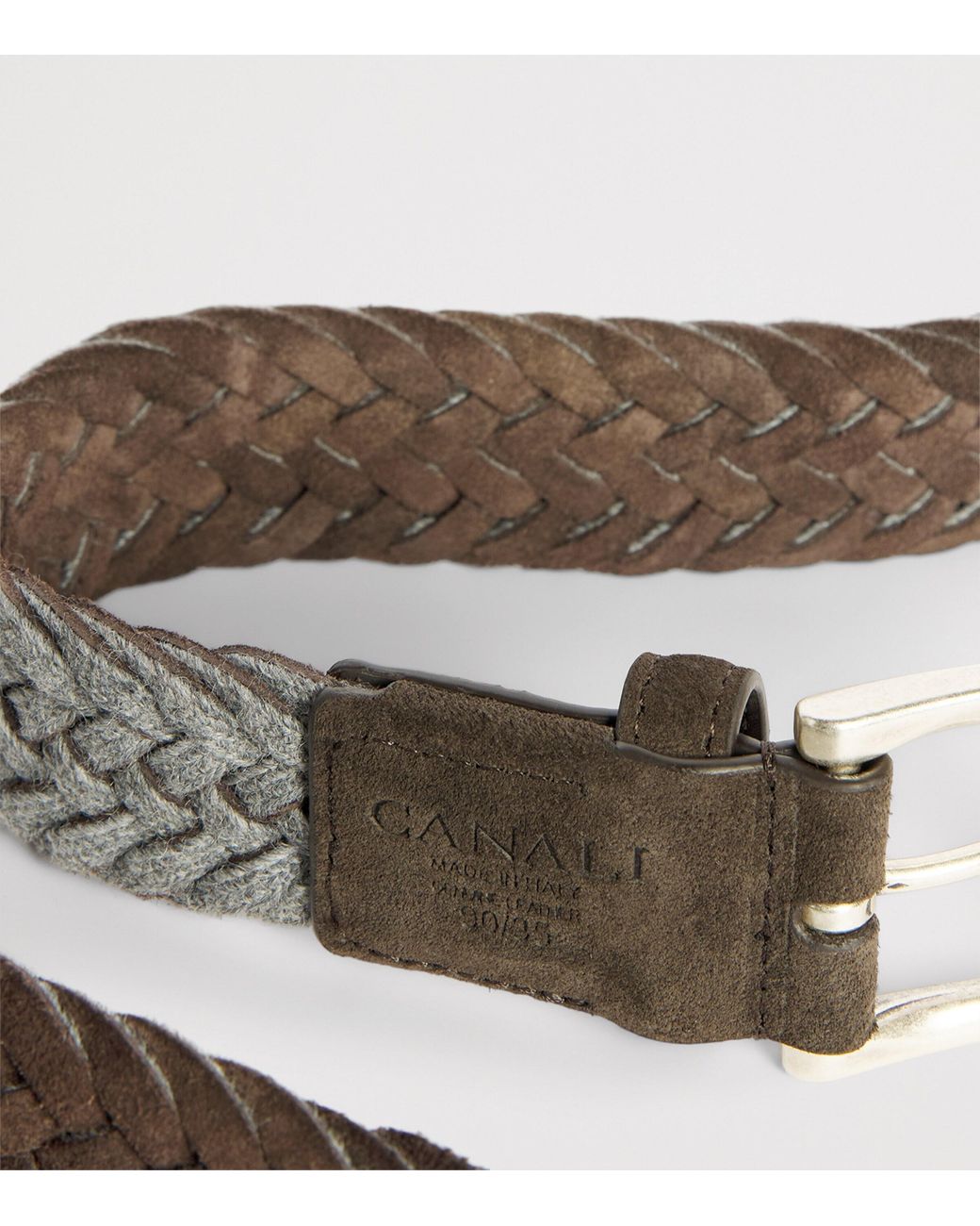 Canali Brown Leather Woven Reversible Belt for men