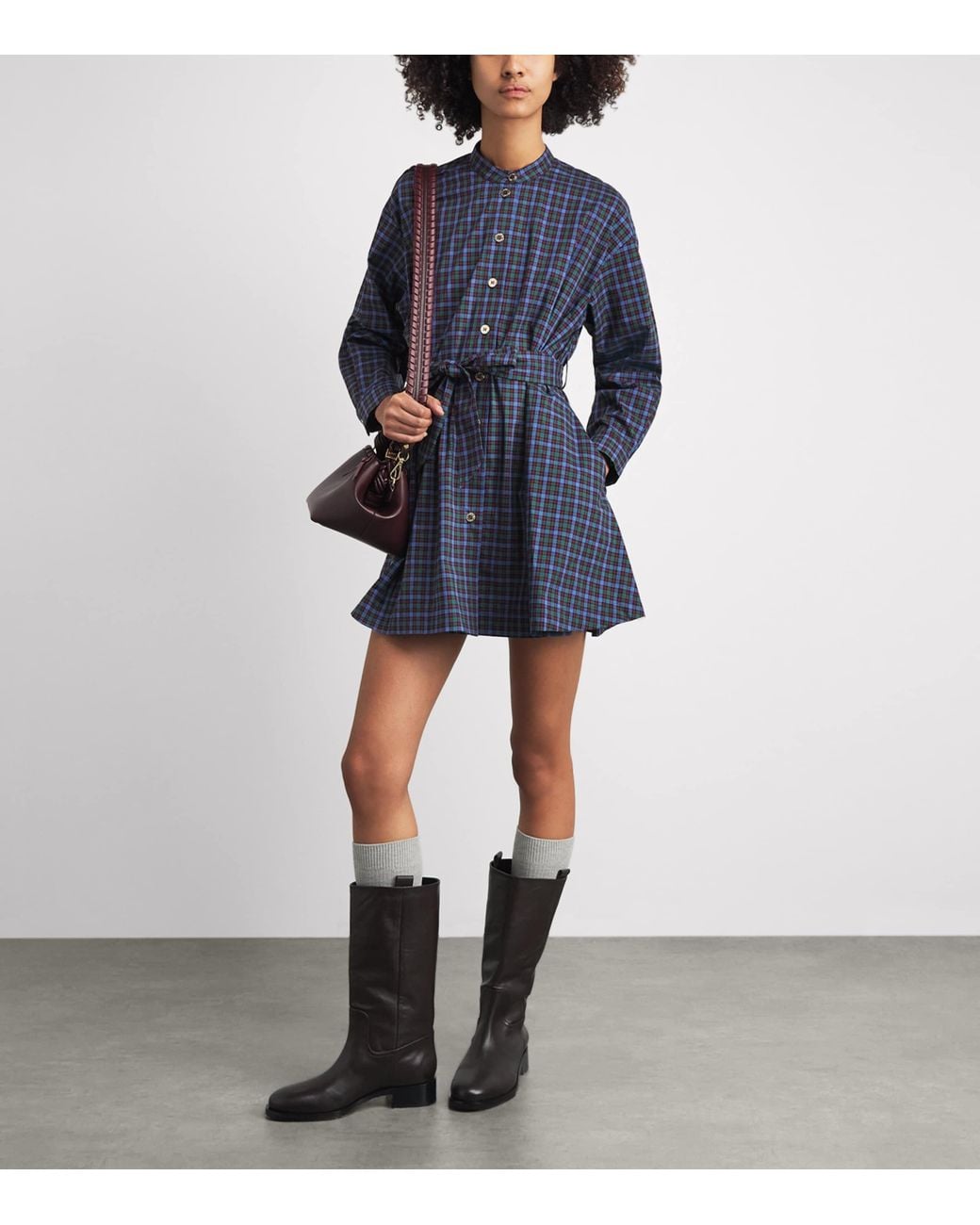 Claudie Pierlot Blue Cotton Check Shirt Dress