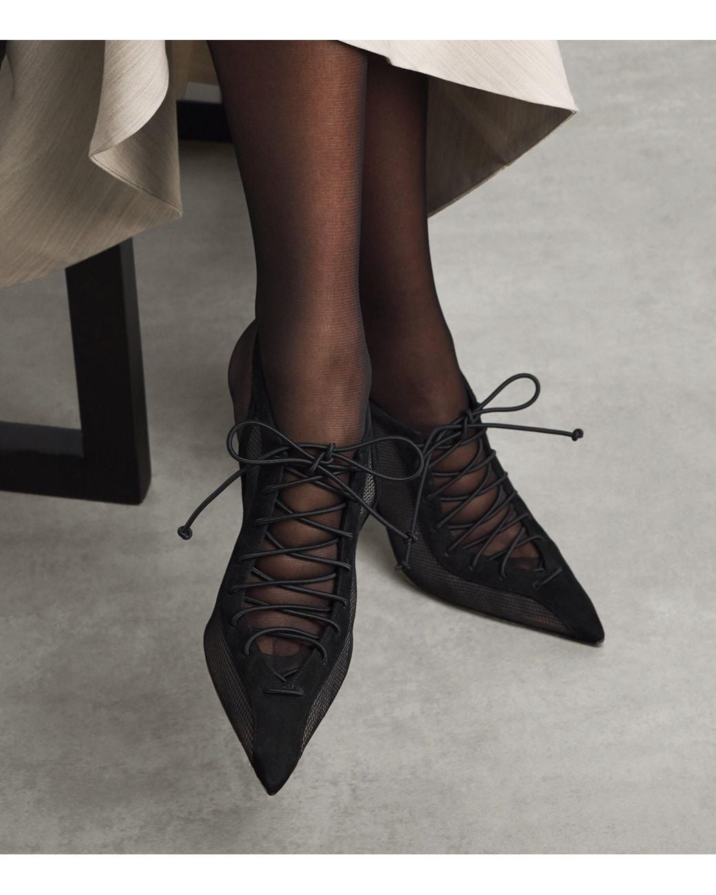 Malone Souliers Black Mesh Alia Slingback Heels 90
