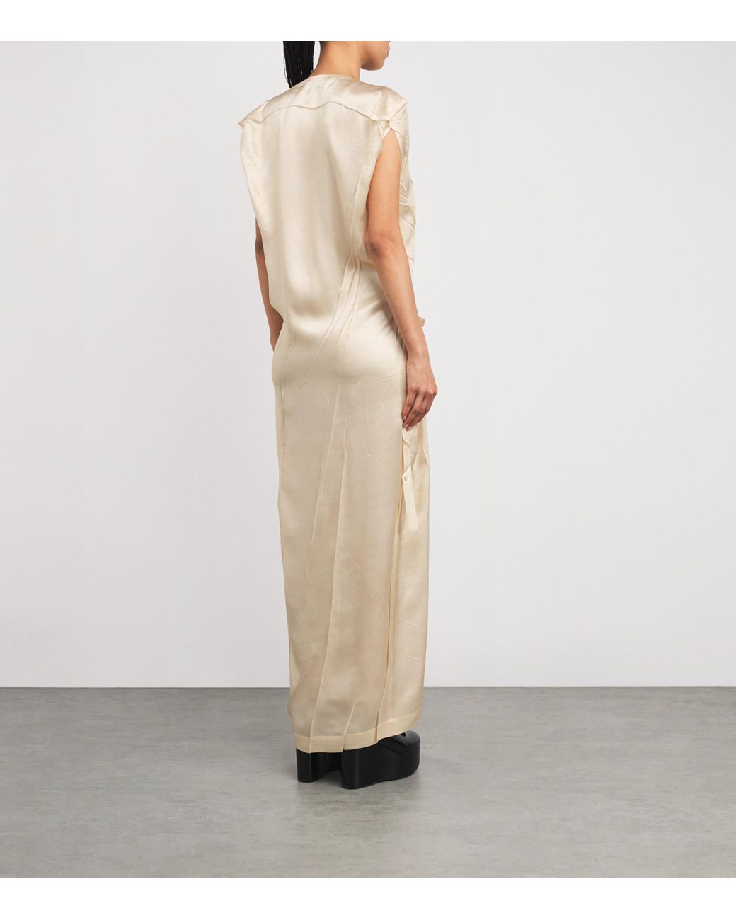 Issey Miyake Pressed Flora Ranunculus Column Maxi Dress in Natural