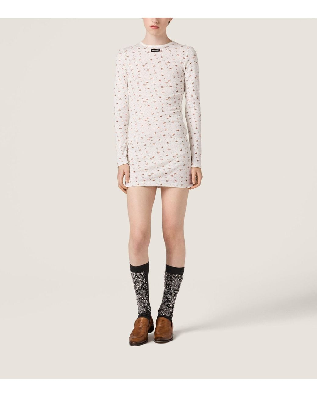 Miu Miu White Cotton Floral Print Mini Dress