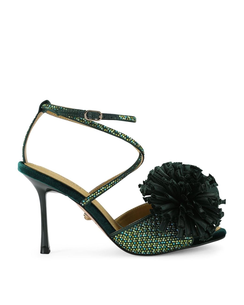 Kurt Geiger Black Embellished Pom Pom Heeled Sandals