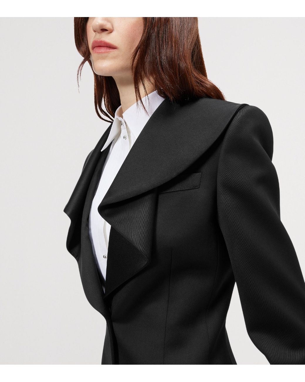 McQueen Black Wool Waterfall-Collar Blazer