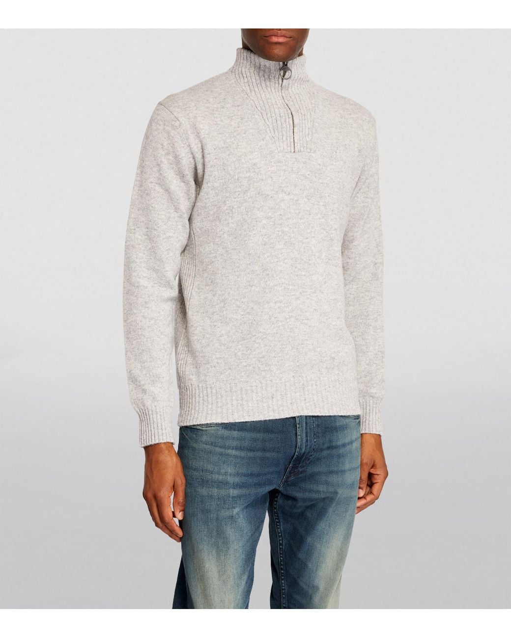 Barbour White Wool Half-Zip Sweater for men