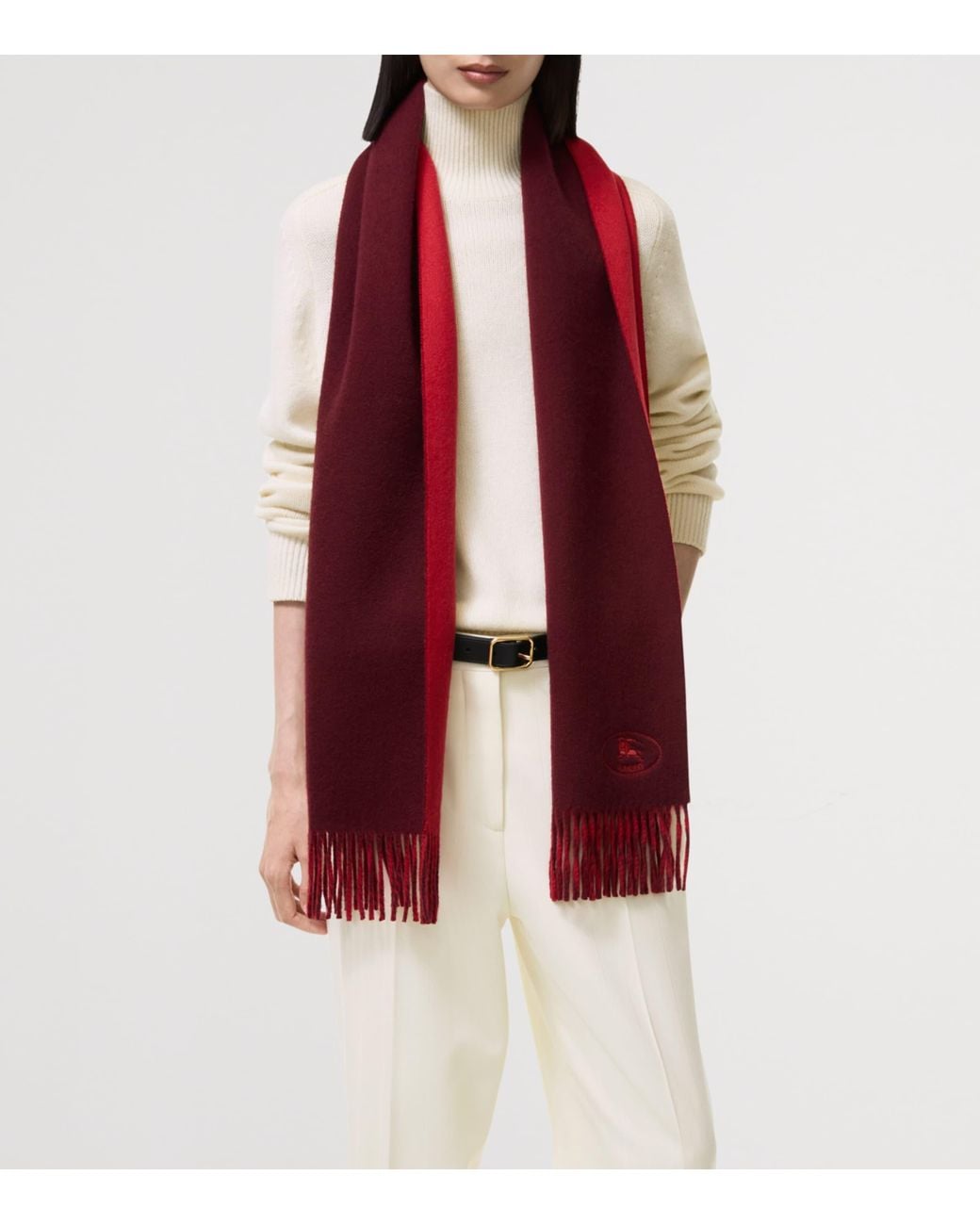 Burberry Red Cashmere Ekd Stamp Scarf