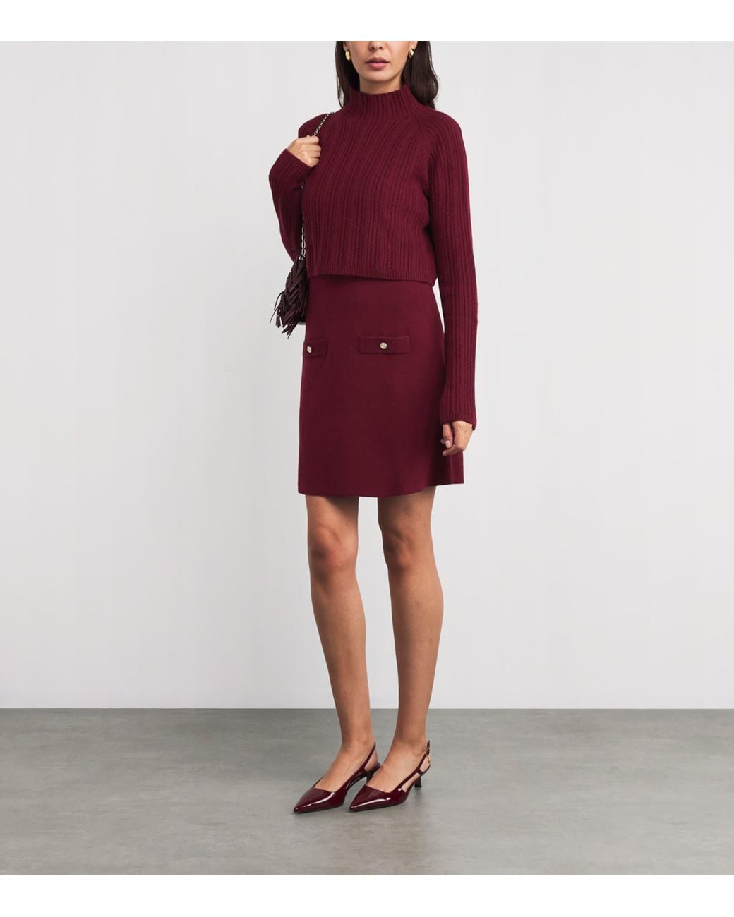 Maje Purple Cable-Knit Sweater Mini Dress