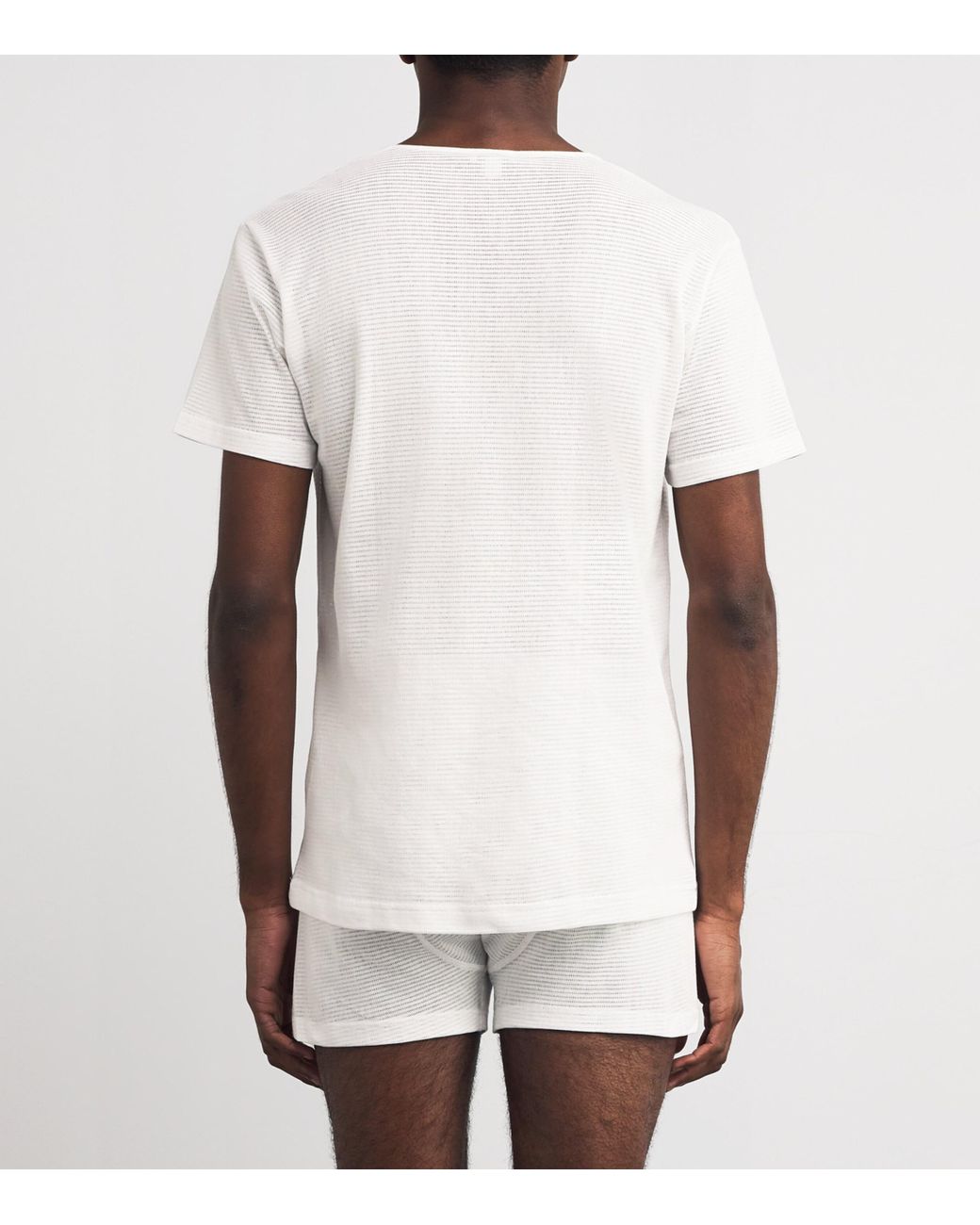 Sunspel White Cotton Mesh Cellular V-Neck T-Shirt for men