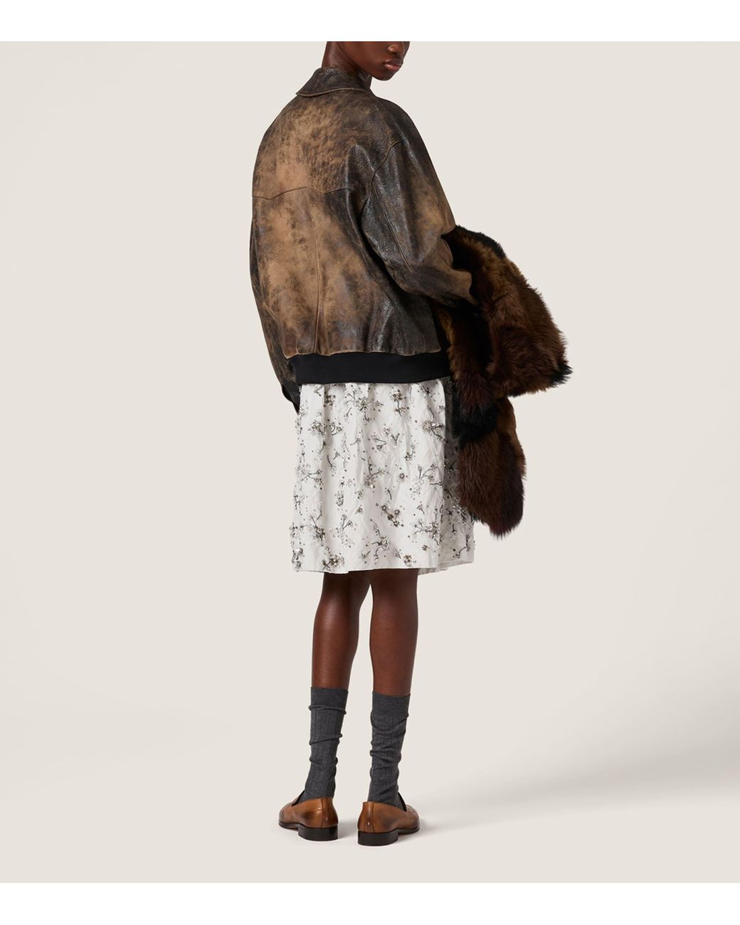 Miu Miu Natural Embroidered Duchesse Mini Skirt