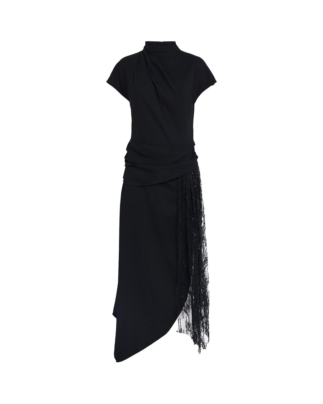 Staud Black Beaded Effie Midi Dress