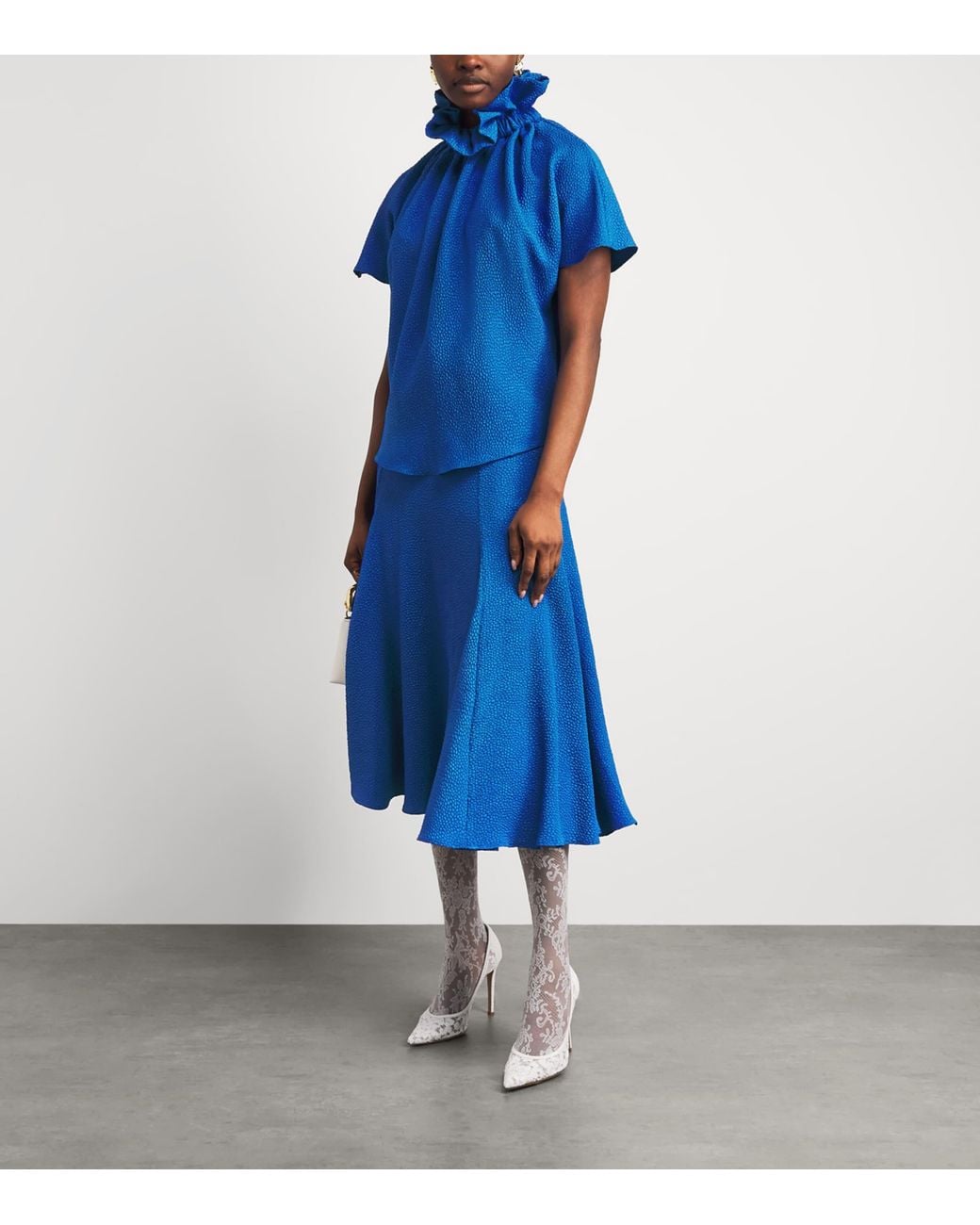 Edeline Lee Blue Jacquard Ruff Blouse
