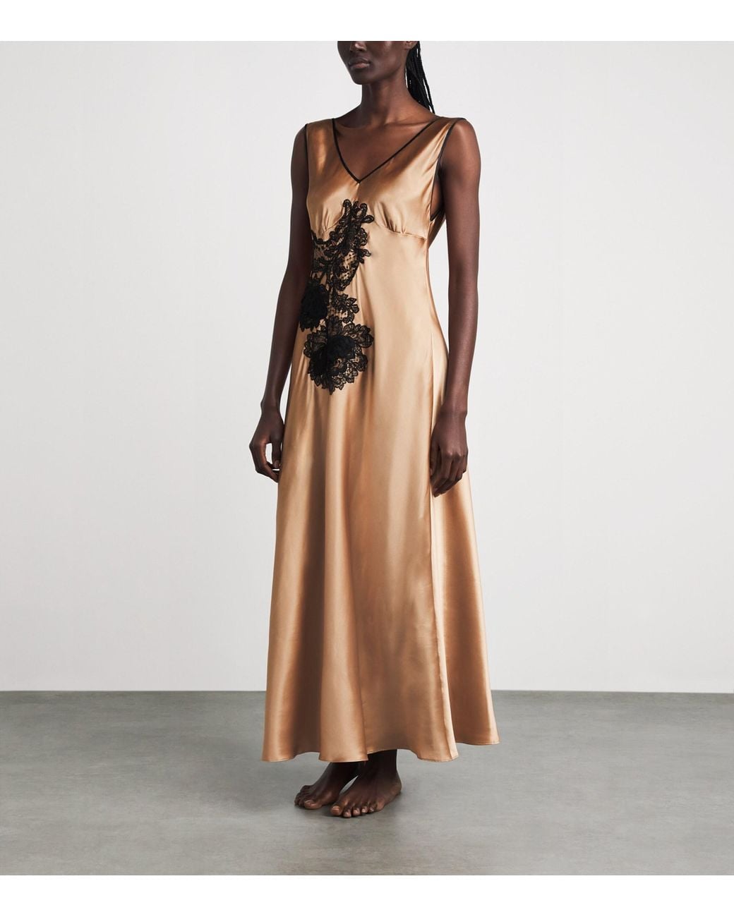 Loretta Caponi Natural Silk-Lace Albina Slip Dress