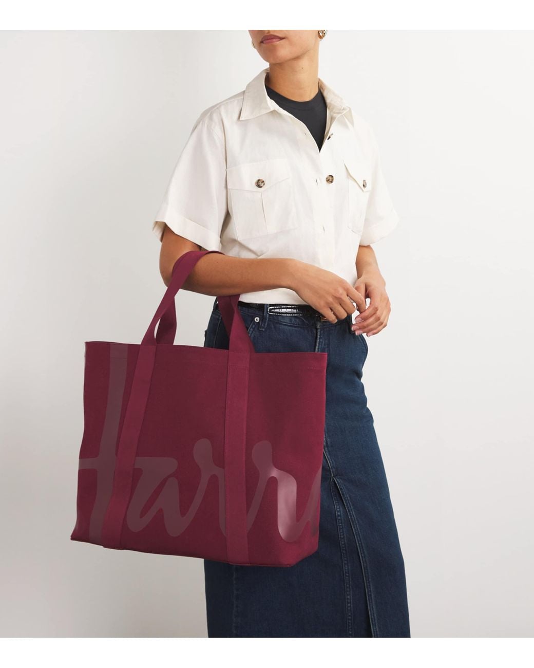 Harrods Red Large Cotton Logo Tote Bag