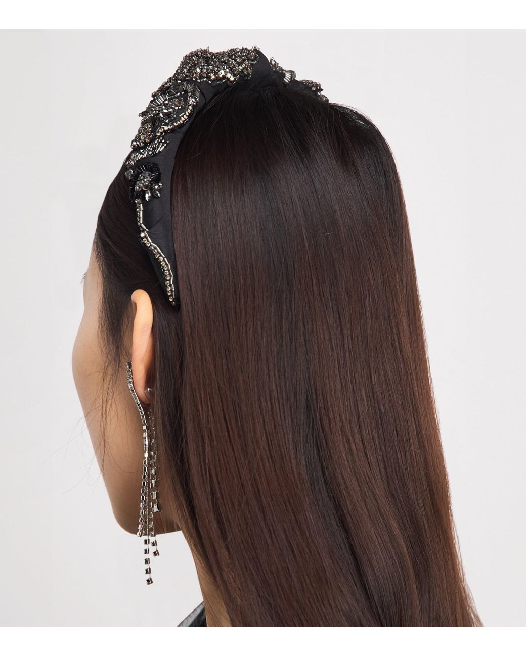Jennifer Behr Black Satin Embellished Scarlette Headband