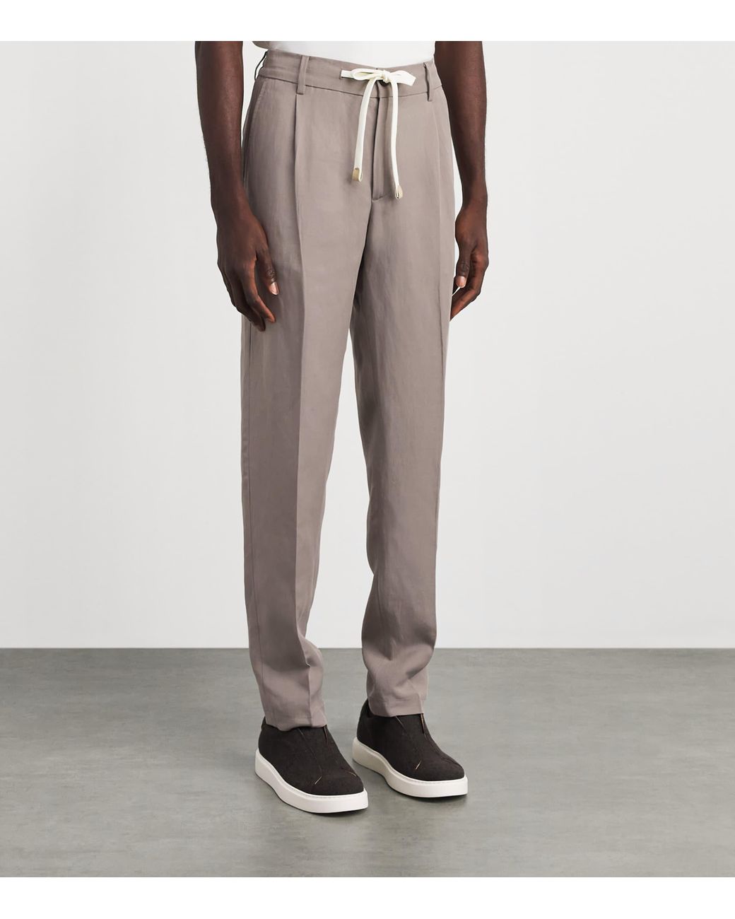 Eleventy Gray Drawstring Pleated Straight Trousers for men