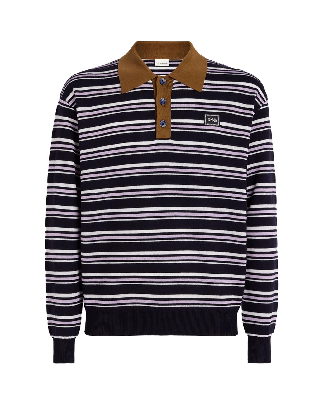 Drole de Monsieur Blue Wool-Blend Striped Polo Sweater for men