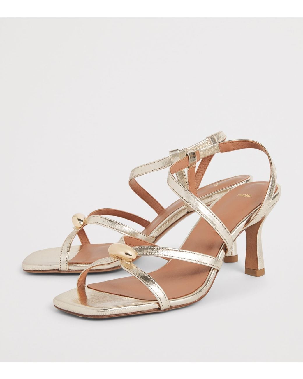 Maje Natural Metallic Leather Heeled Sandals 70