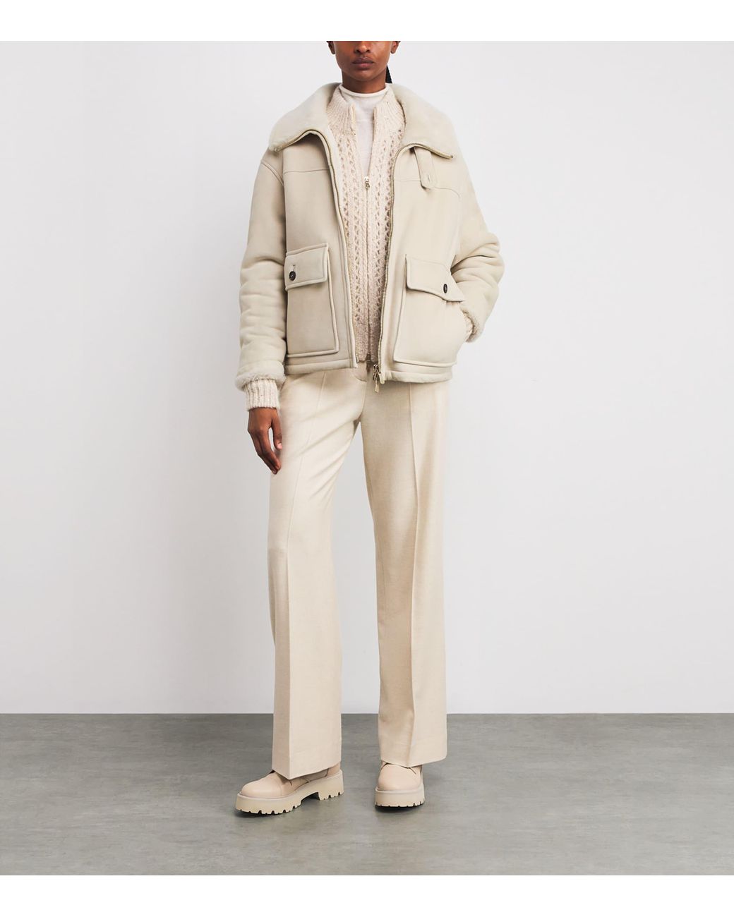 Eleventy Natural Suede Aviator Jacket