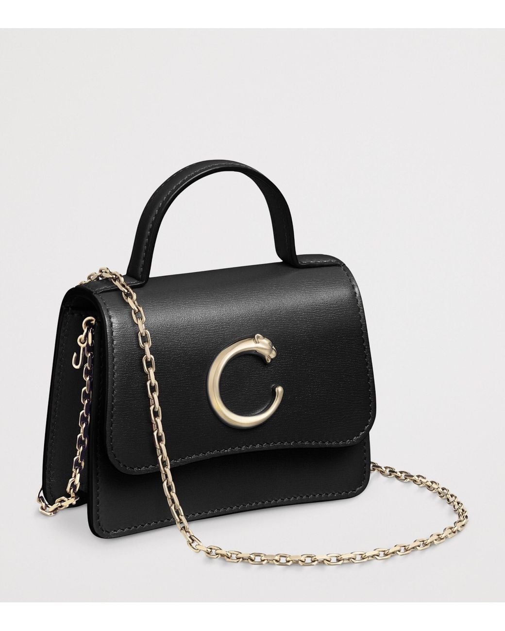 Cartier Black Micro Lambskin Panthère C De Top-Handle Bag