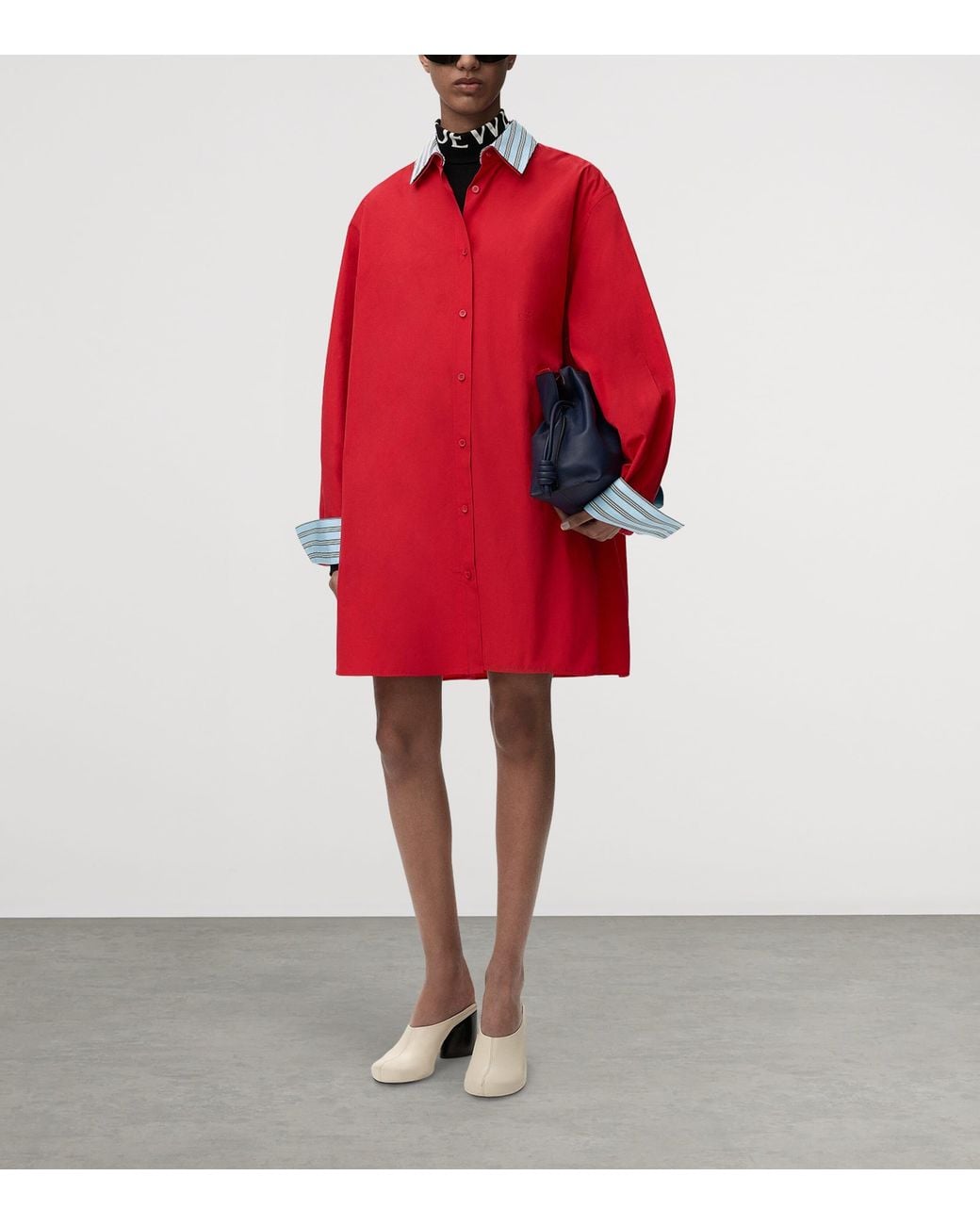 Loewe Red Stretch-Cotton Midi Shirt Dress