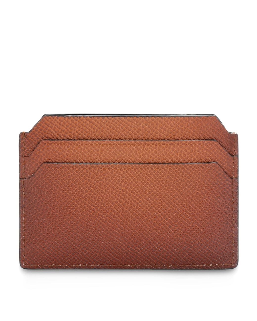 Santoni Brown Leather Card Holder for men