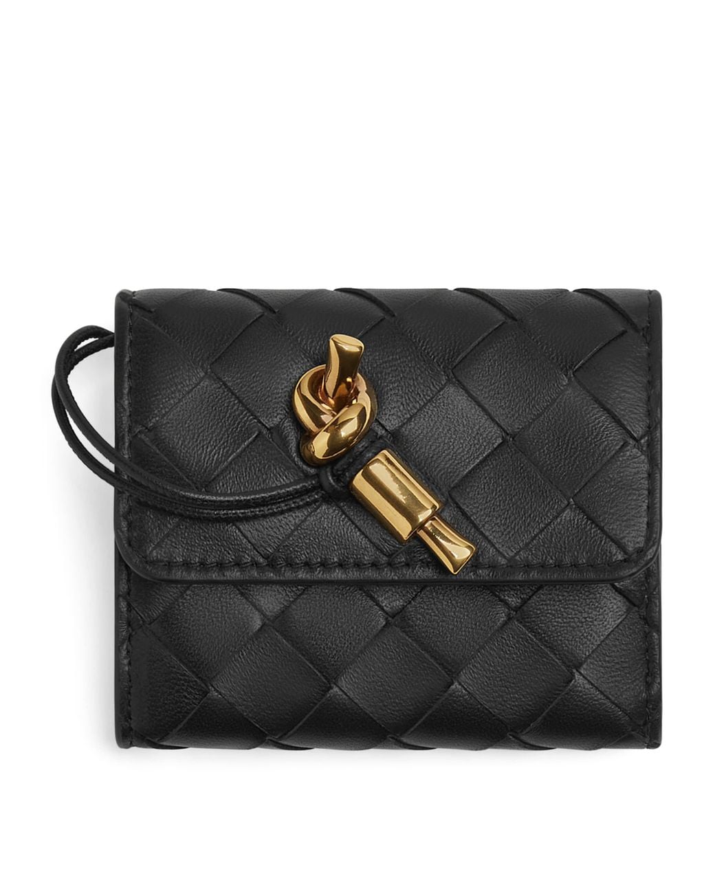 Bottega Veneta Black Leather Intrecciato Andiamo Trifold Wallet